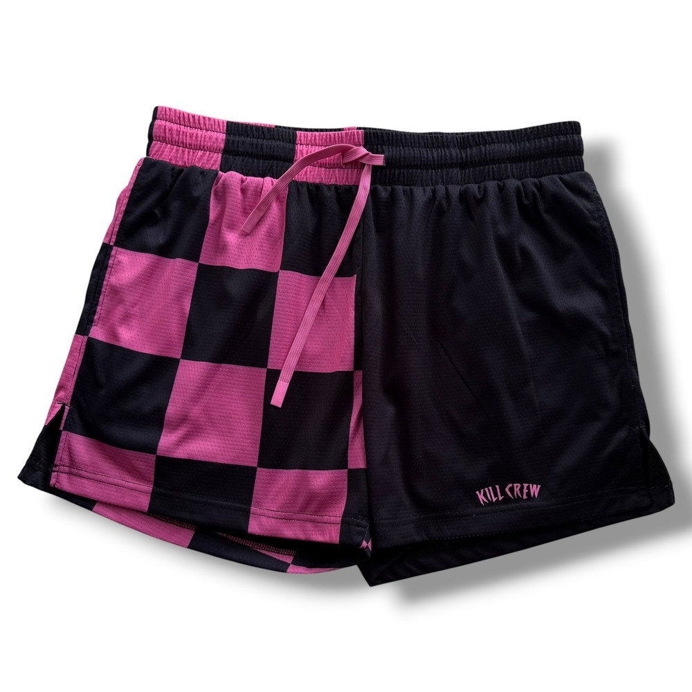 Kill Crew Men's XL Pink Black Checkerboard Split Mesh Athletic Shorts Muay Thai